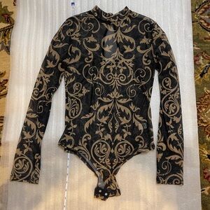 Black and Tan Patterned Long Sleeve Bodysuit